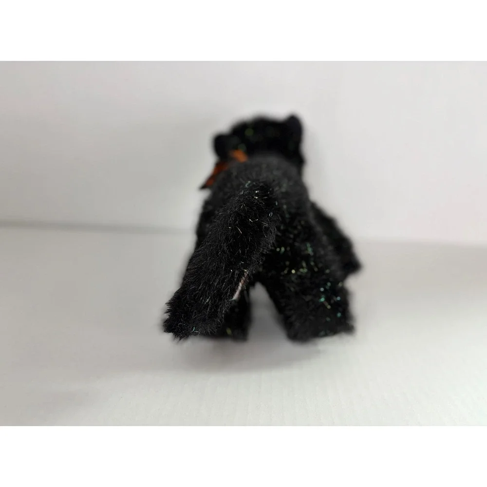 Russ Berrie Burnside Black Cat Plush Halloween Tinsel Bow Stuffed Animal 7